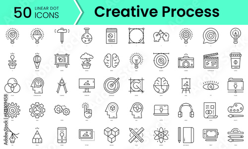 creative process Icons bundle. Linear dot style Icons. Vector illustration