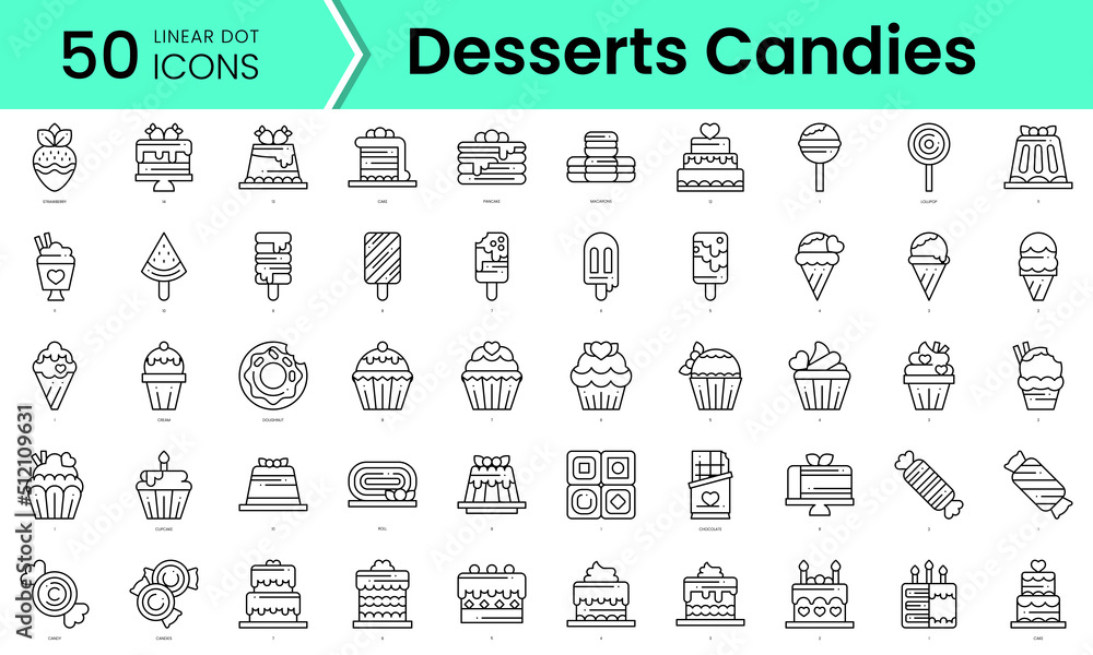 desserts candies Icons bundle. Linear dot style Icons. Vector illustration