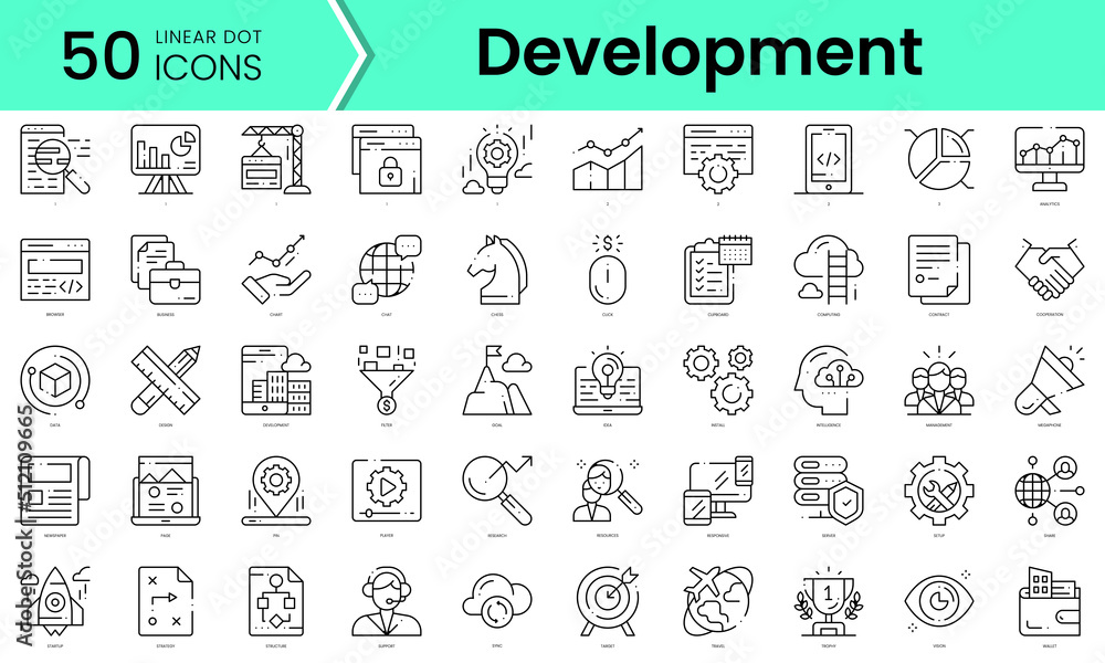 development Icons bundle. Linear dot style Icons. Vector illustration
