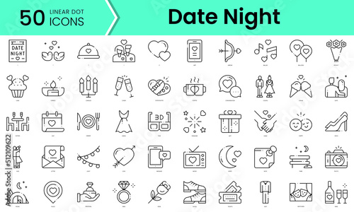 date night Icons bundle. Linear dot style Icons. Vector illustration
