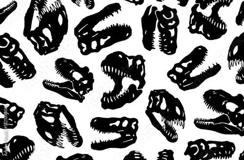 Graphical stylish cover with silhouettes of tyrannosaurus skulls on white background, vector illustration for background, printing books and design . Fashion pattern,kids template  