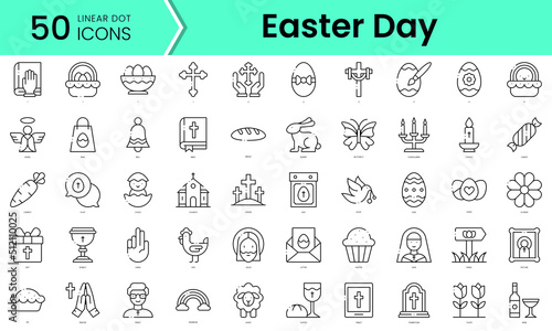 easter day Icons bundle. Linear dot style Icons. Vector illustration
