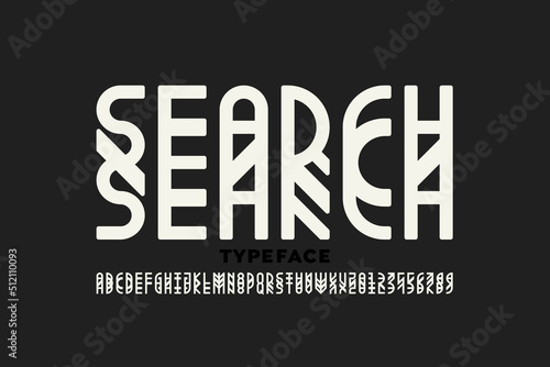 Experimental style font design, alphabet letters and numbers vector illustration
