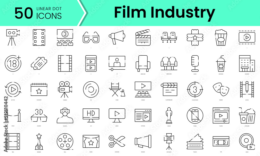 film industry Icons bundle. Linear dot style Icons. Vector illustration