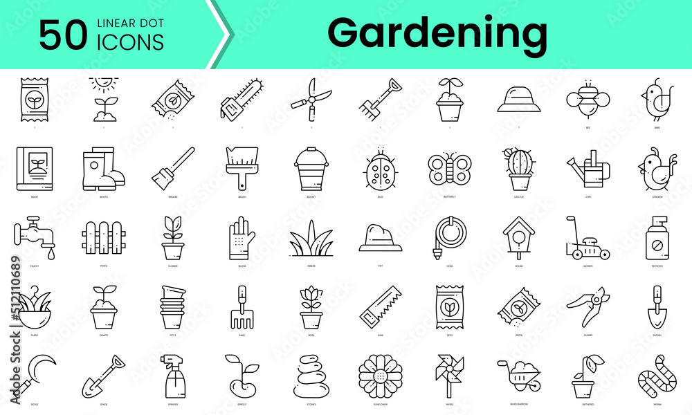 gardening Icons bundle. Linear dot style Icons. Vector illustration