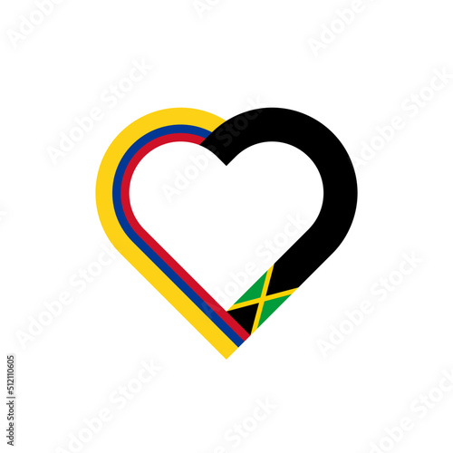 unity concept. heart ribbon icon of colombia and jamaica flags. vector illustration isolated on white background
