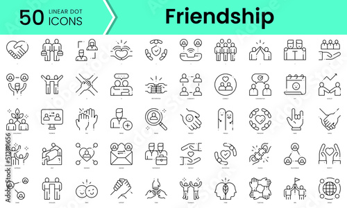 friendship Icons bundle. Linear dot style Icons. Vector illustration