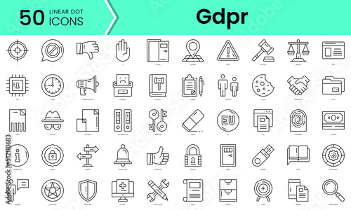 gdpr Icons bundle. Linear dot style Icons. Vector illustration