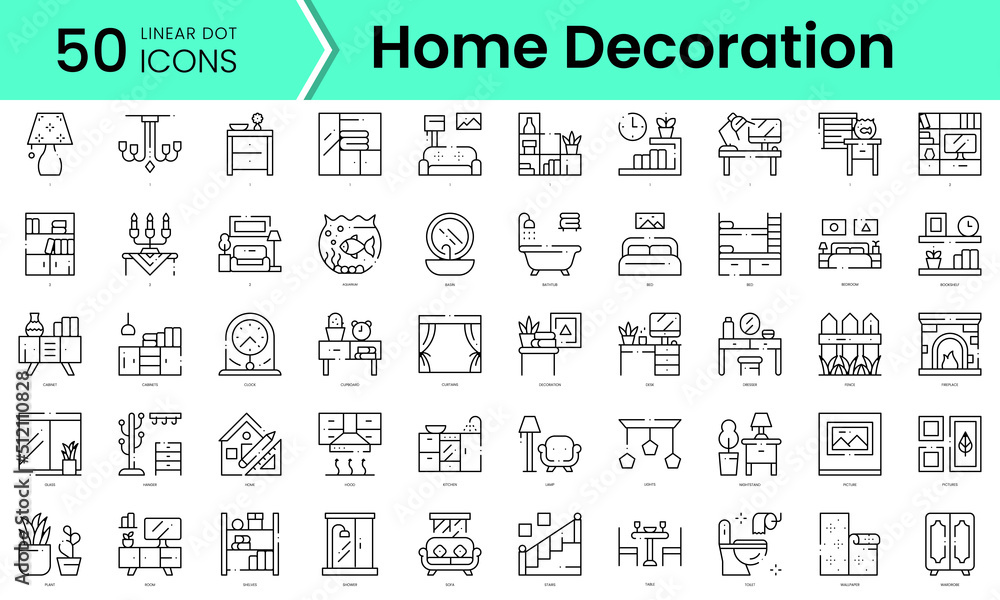 home decoration Icons bundle. Linear dot style Icons. Vector illustration