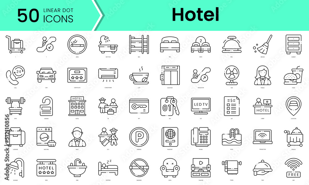 hotel Icons bundle. Linear dot style Icons. Vector illustration - obrazy, fototapety, plakaty 