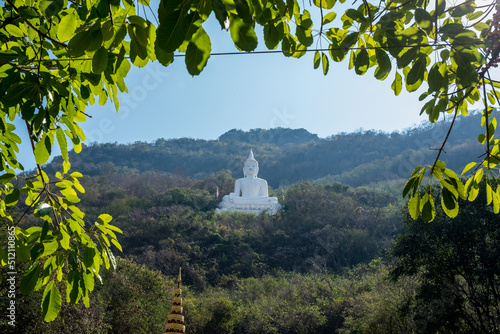 Luang Por Khao or white big Buddha on Si Siat Mountain,Wat Theppitak Punnaram,Phaya Yen,Pakchong district,Nakhon Ratchasima,northeastern Thailand.The statue was named Buddha Sakkol Sima Mongkol. photo