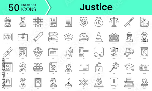 justice Icons bundle. Linear dot style Icons. Vector illustration