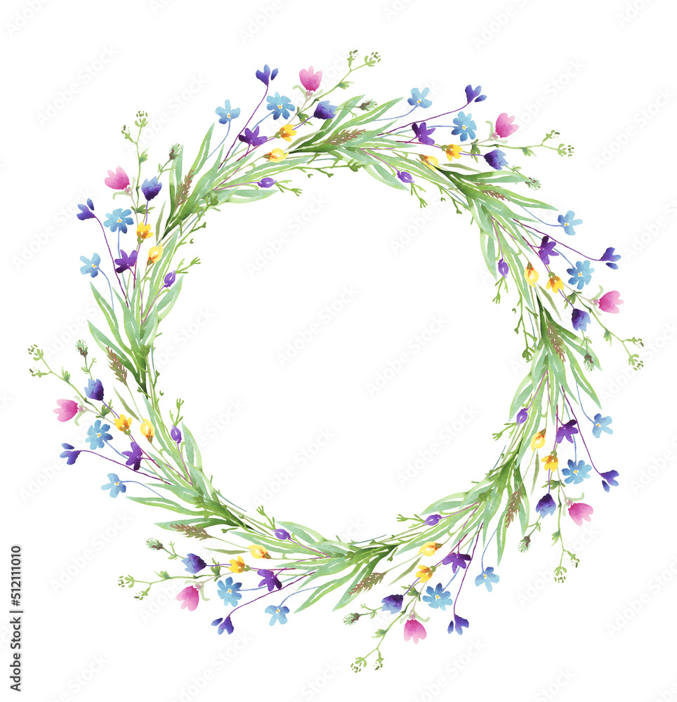 Wildflowers wreath. Watercolor clipart