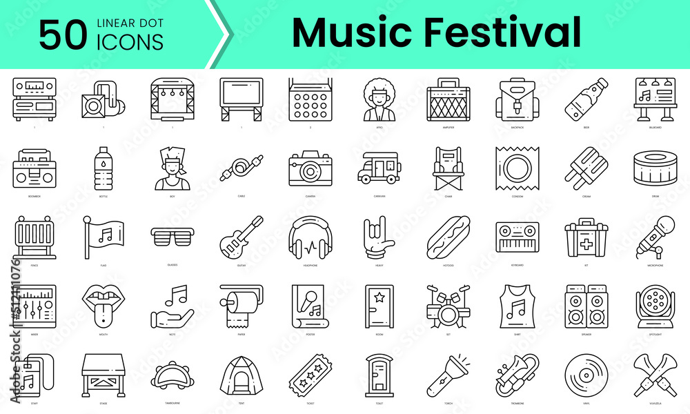 music festival Icons bundle. Linear dot style Icons. Vector illustration