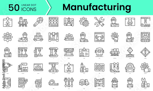 manufacturing Icons bundle. Linear dot style Icons. Vector illustration
