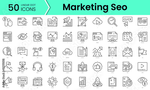 marketing seo Icons bundle. Linear dot style Icons. Vector illustration