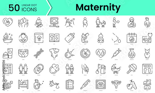 maternity Icons bundle. Linear dot style Icons. Vector illustration