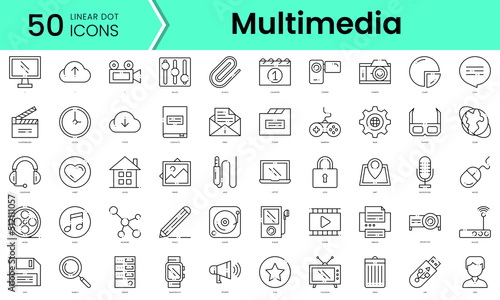 multimedia Icons bundle. Linear dot style Icons. Vector illustration
