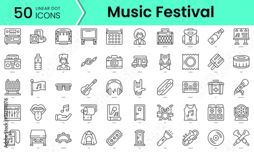 music festival Icons bundle. Linear dot style Icons. Vector illustration
