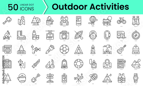 outdoor activities Icons bundle. Linear dot style Icons. Vector illustration