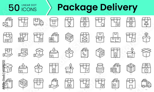 package delivery Icons bundle. Linear dot style Icons. Vector illustration