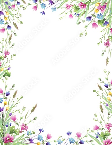 Wildflowers frame. Watercolor clipart © Alena