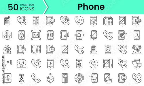 phone Icons bundle. Linear dot style Icons. Vector illustration