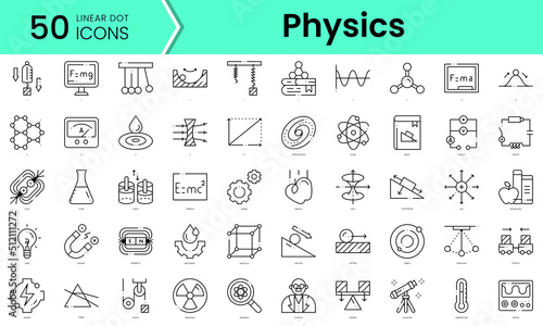 physics Icons bundle. Linear dot style Icons. Vector illustration
