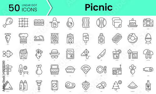 picnic Icons bundle. Linear dot style Icons. Vector illustration