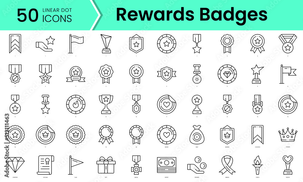 rewards badges Icons bundle. Linear dot style Icons. Vector illustration