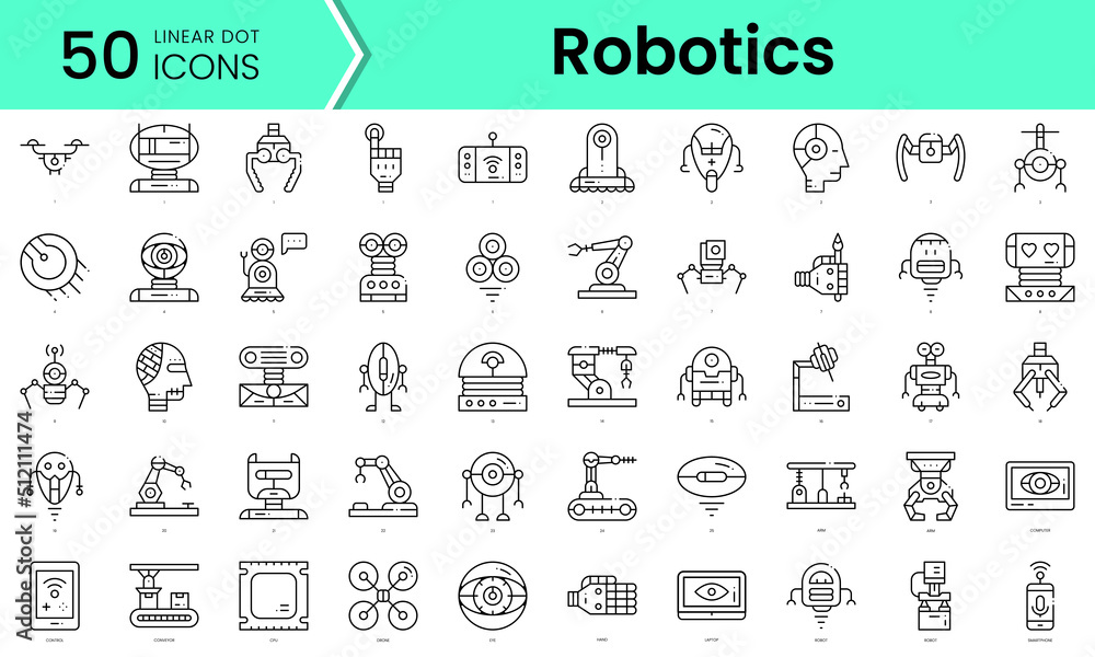 robotics Icons bundle. Linear dot style Icons. Vector illustration