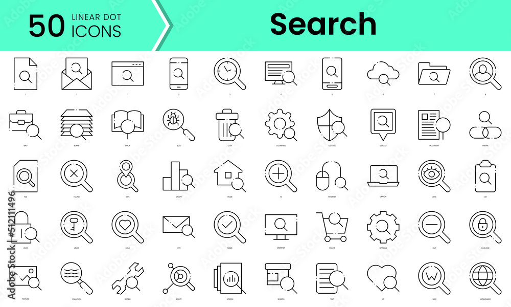 search Icons bundle. Linear dot style Icons. Vector illustration