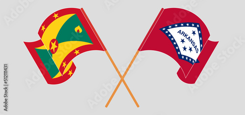 Crossed and waving flags of Grenada and The State of Arkansas