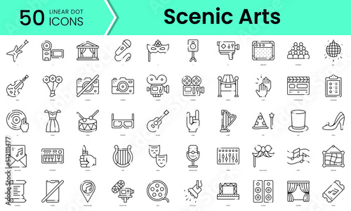 scenic arts Icons bundle. Linear dot style Icons. Vector illustration