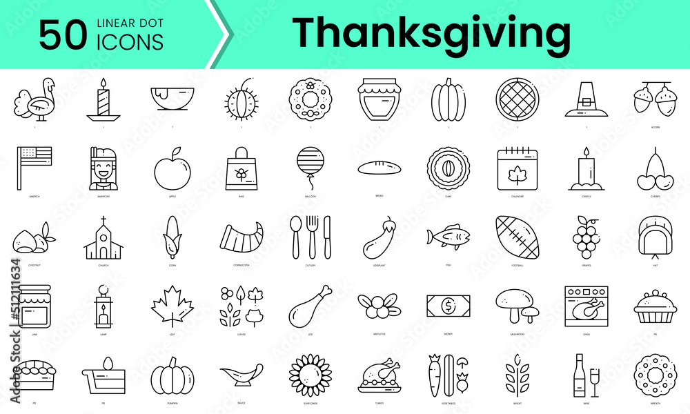 thanksgiving Icons bundle. Linear dot style Icons. Vector illustration