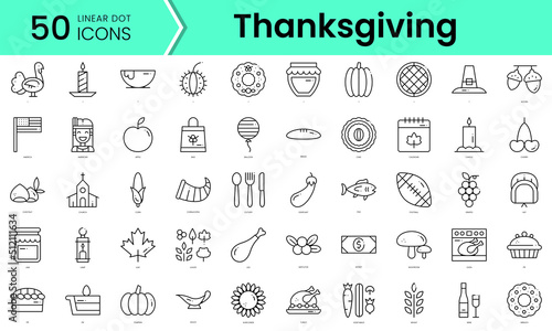 thanksgiving Icons bundle. Linear dot style Icons. Vector illustration