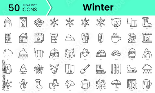 winter Icons bundle. Linear dot style Icons. Vector illustration