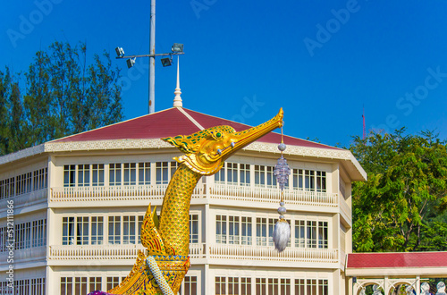 Royal winter festival,Un Ai Rak Khlai Khwam Nao,at Royal Plaza,Dusit Palace and Sanam Suea Pa,Bangkok,Thailand on March3,2018:Replica of Royal Barge Suphannahong photo