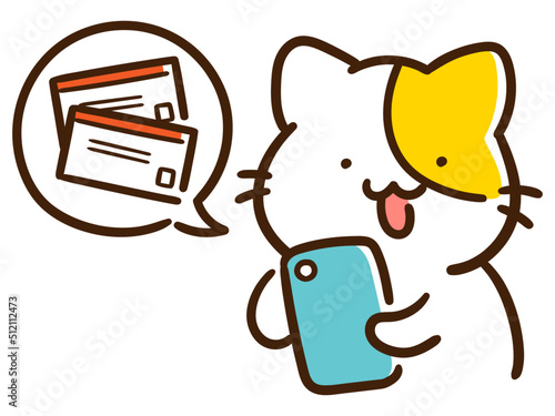 オンラインでチケットを予約するかわいいねこのデフォルメイラスト