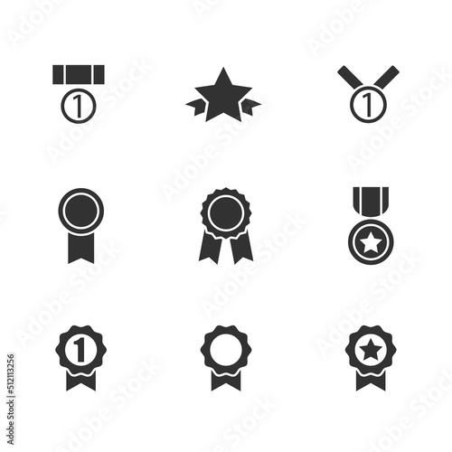 Set with award, award with number 1, one, winner medal vector icon 