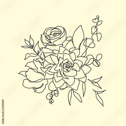 Set for drawing single lines of vector flowers. Botanical poster. Contemporary one-line art, aesthetic contour. Ideal for home decor, wall art posters or t-shirt printing, mobile case. Continuous draw