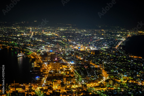 Hakodate,Hokkaido,Japan on April 28,2018: Night views of Hakodate city from Mount Hakodate.One of Japan's three best night views.