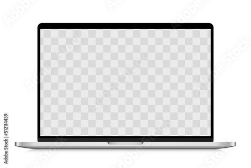 Laptop mockup isolated on white background with transparent screen. Stock royalty free vector illustration.
