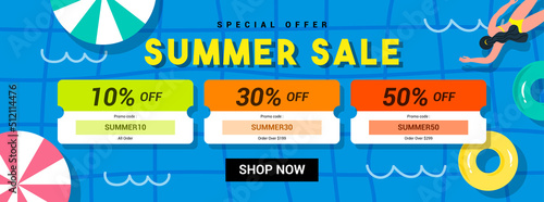 Fotografia Summer sale coupon template banner vector design