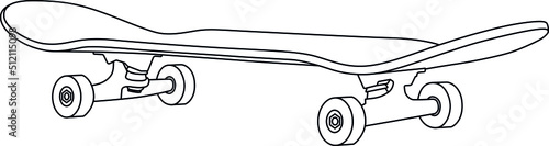 skateboard deck, truck and wheel, sports equipment for skateboarding sketch drawing, contour lines drawn
