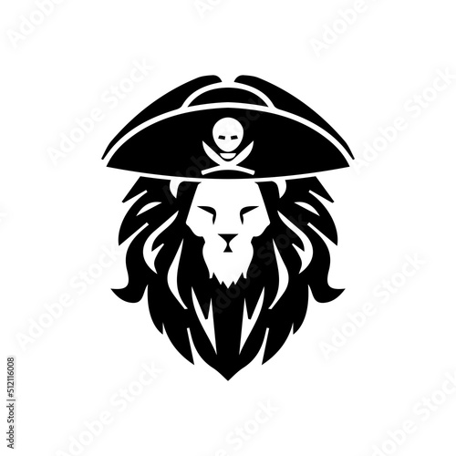 Lion Logo Design Vector Template with pirate hat