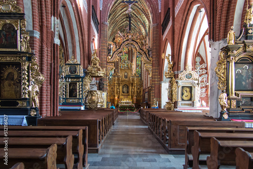 Torun, Poland, May 09, 2022: The interior of the Church of St. James in Torun. © rparys