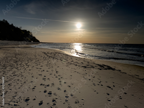 Sunset on the beach on the Baltic Sea in Jastrzebia Gora in Poland