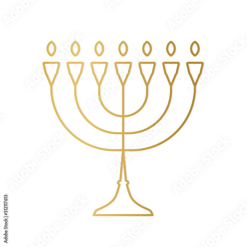 golden Hanukkah menorah outline icon, Jewish religious candle- vector illustration