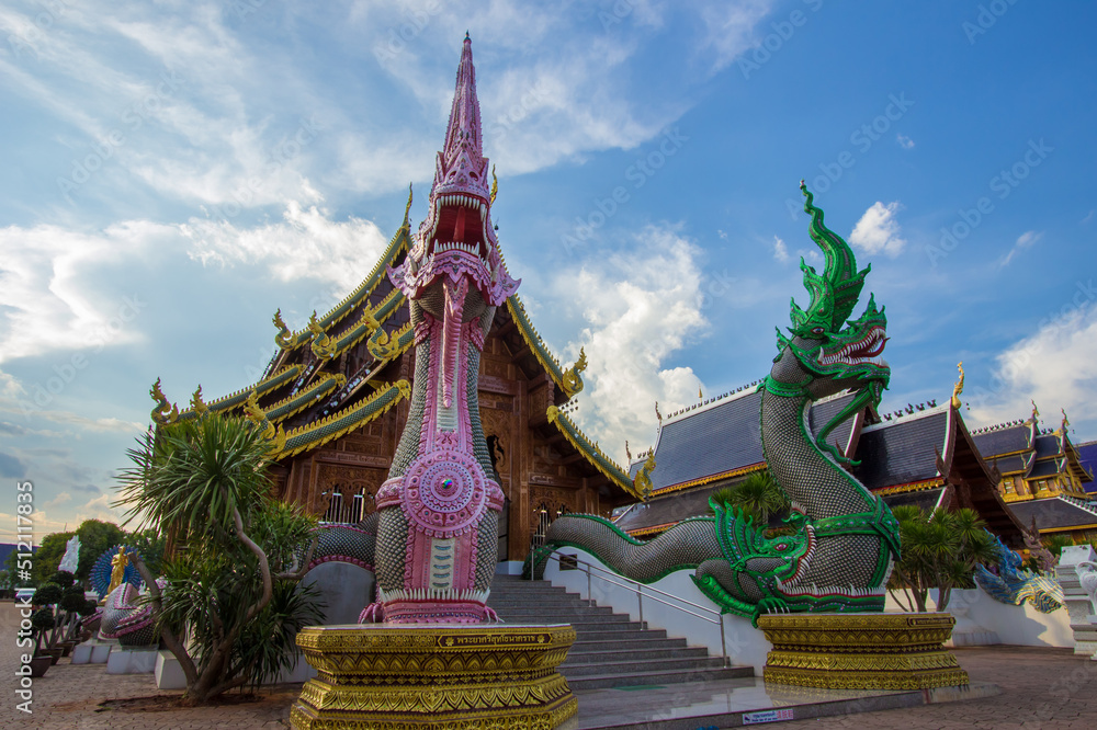 Fototapeta premium Inthakhin Subdistrict,Mae Taeng District,Chiang Mai Province,Northern Thailand on November 20,2017:Beautiful arts and architecture at Wat Bandensali Si Mueang Kaen(Wat Banden)